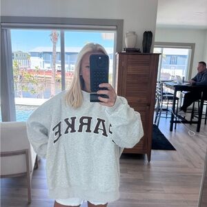 Parker Light Gray Crewneck Sweatshirt with Brown 'PARK' Graphic